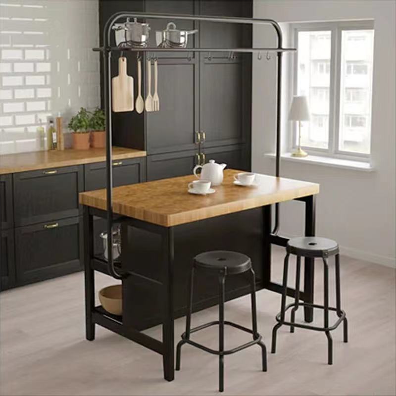 Pine Kitchen Island With Hanging Rack - 4 Seasons Home Gadgets