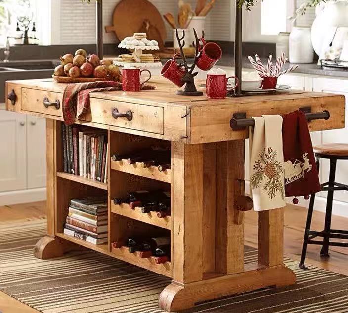 Pine Wood Kitchen Island Table - 4 Seasons Home Gadgets