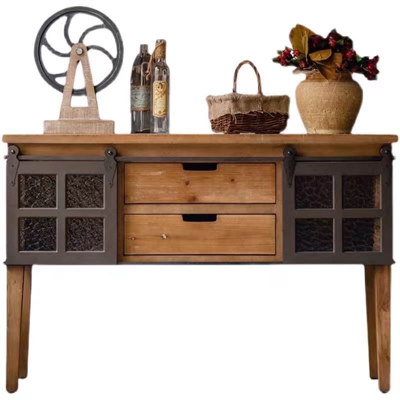 Pine Wood Metal Frame Console Table - 4 Seasons Home Gadgets