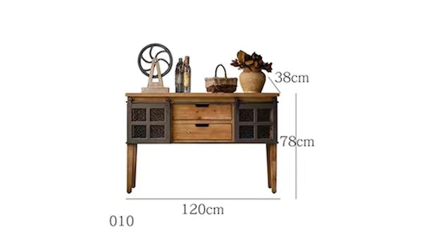 Pine Wood Metal Frame Console Table - 4 Seasons Home Gadgets