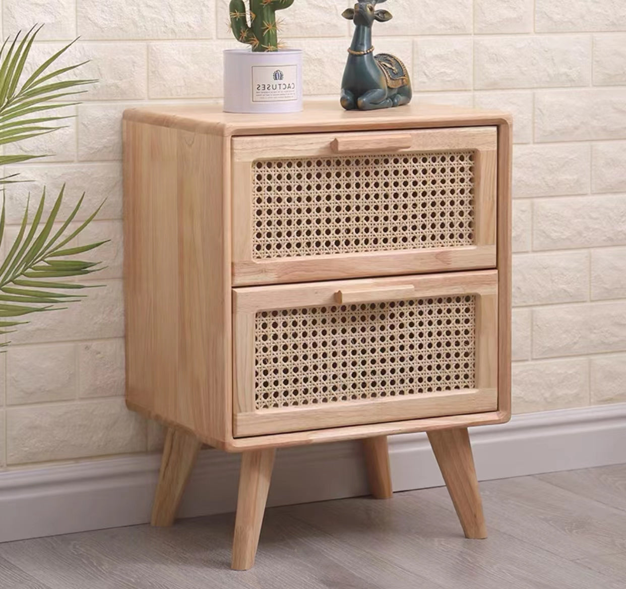 Pine wood Bamboo Mesh Storage Nightstand - 4 Seasons Home Gadgets