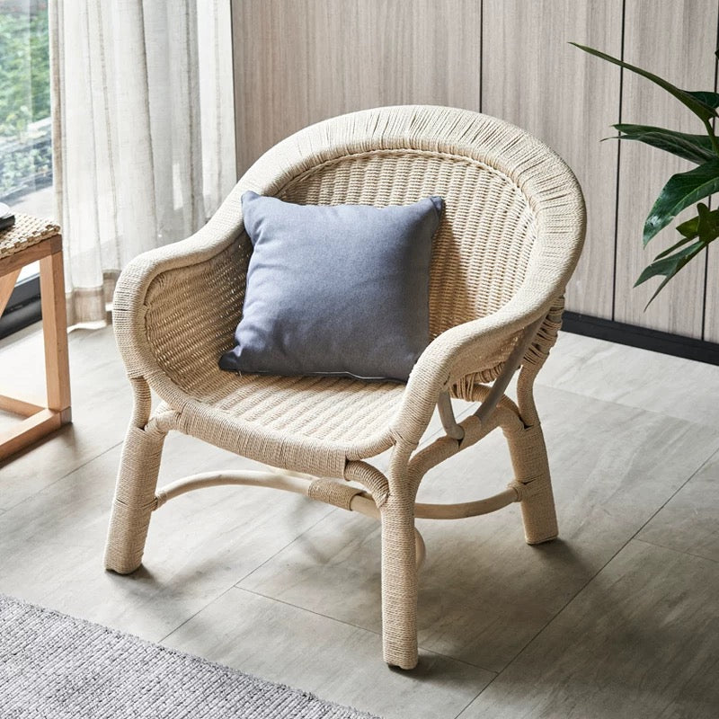 Rattan Bamboo Barrel Chair Side Table Set - 4 Seasons Home Gadgets