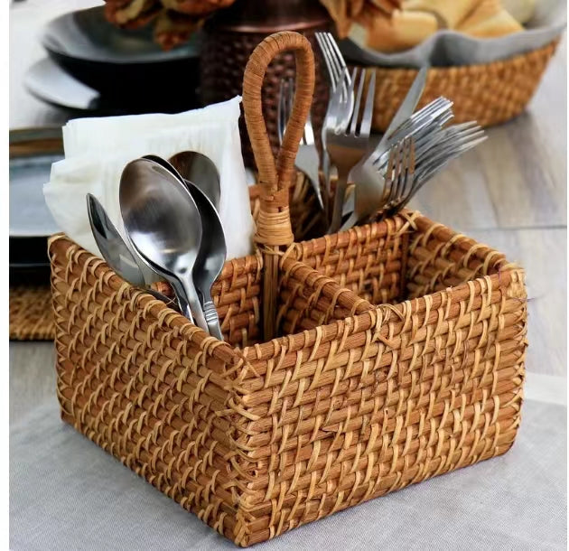 Rattan Section Flatware Caddy - 4 Seasons Home Gadgets