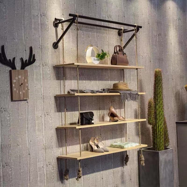 Robe Hanging Wooden Floating Shelves - 4 Seasons Home Gadgets