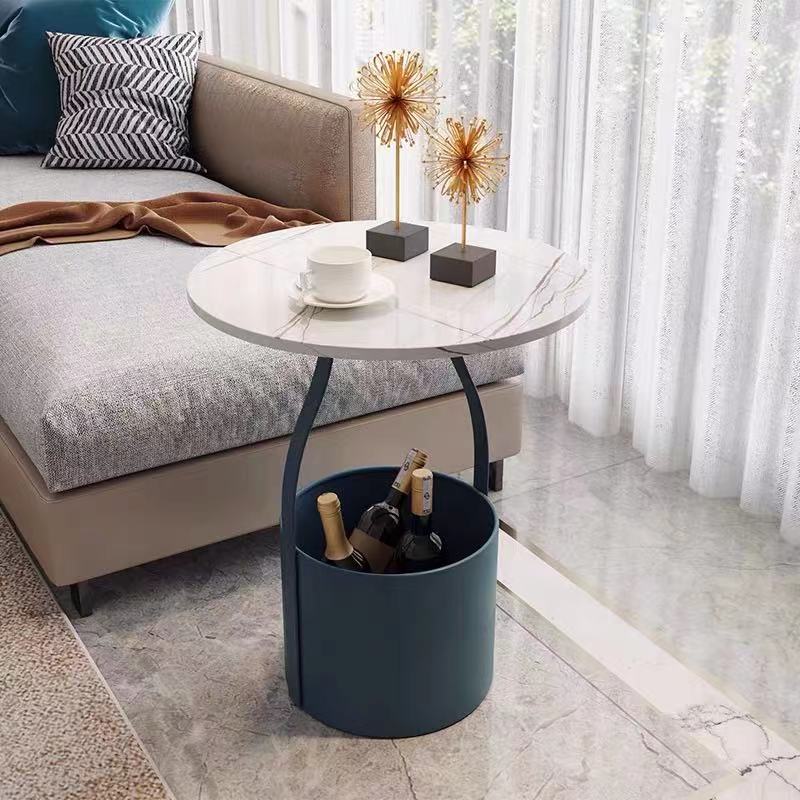 Round Marble Top Storage End Table - 4 Seasons Home Gadgets