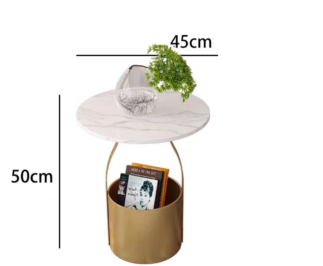 Round Marble Top Storage End Table - 4 Seasons Home Gadgets