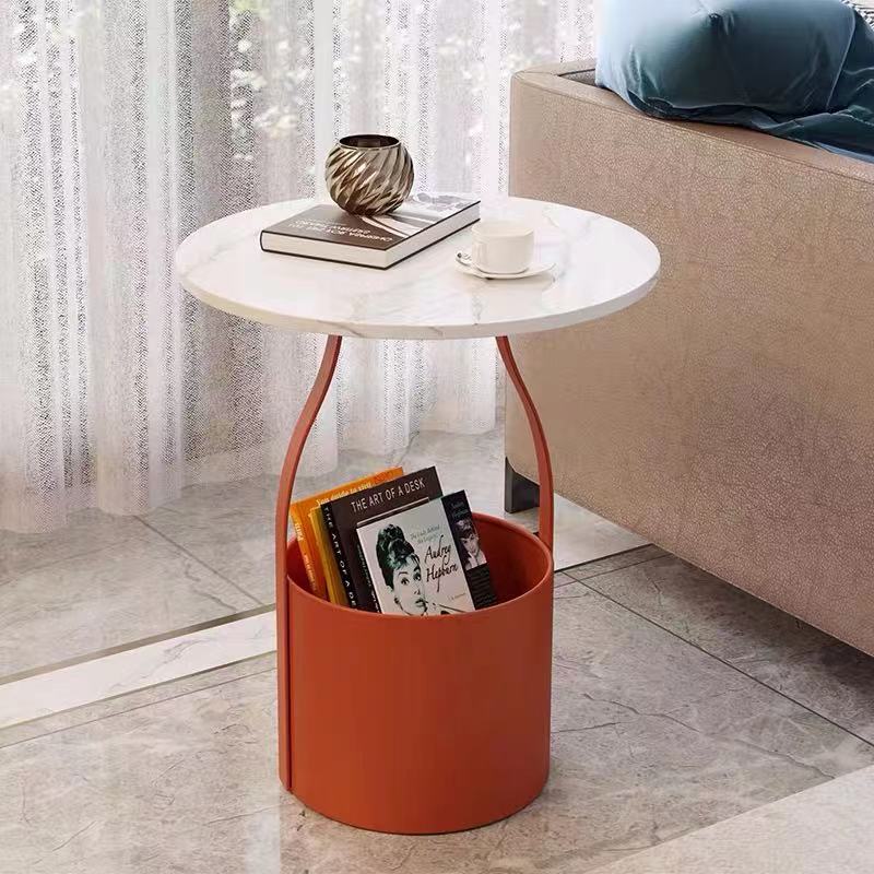 Round Marble Top Storage End Table - 4 Seasons Home Gadgets