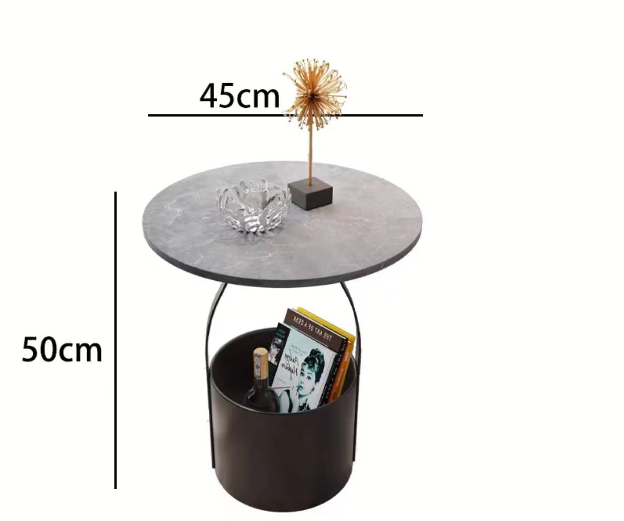 Round Marble Top Storage End Table - 4 Seasons Home Gadgets