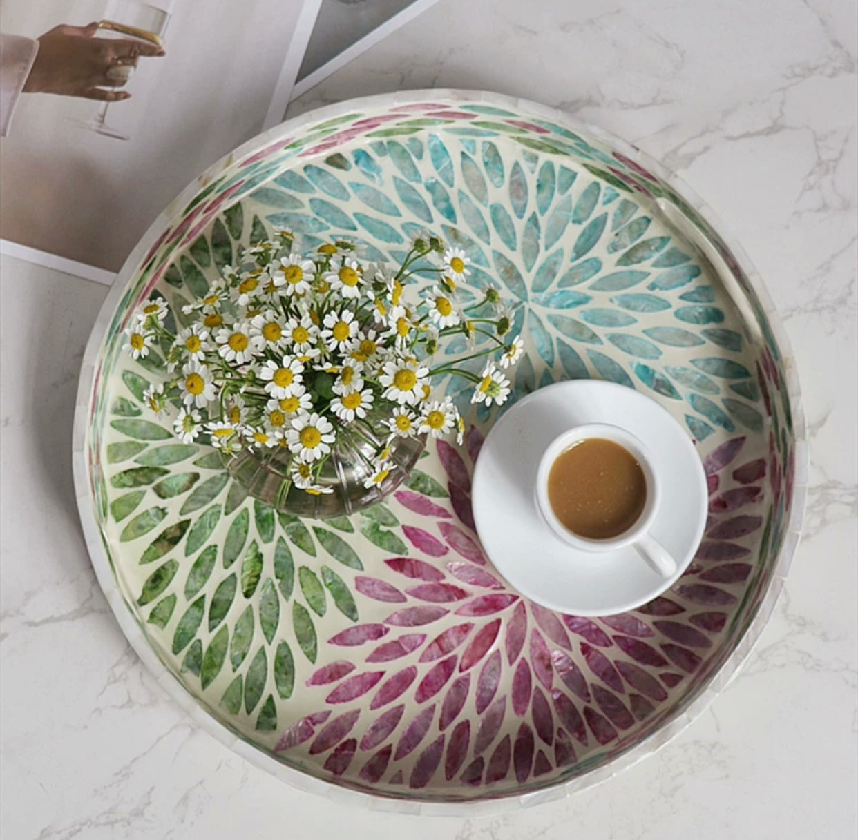 Round Mother Of Pearl  Deco Storage Tray - 4 Seasons Home Gadgets