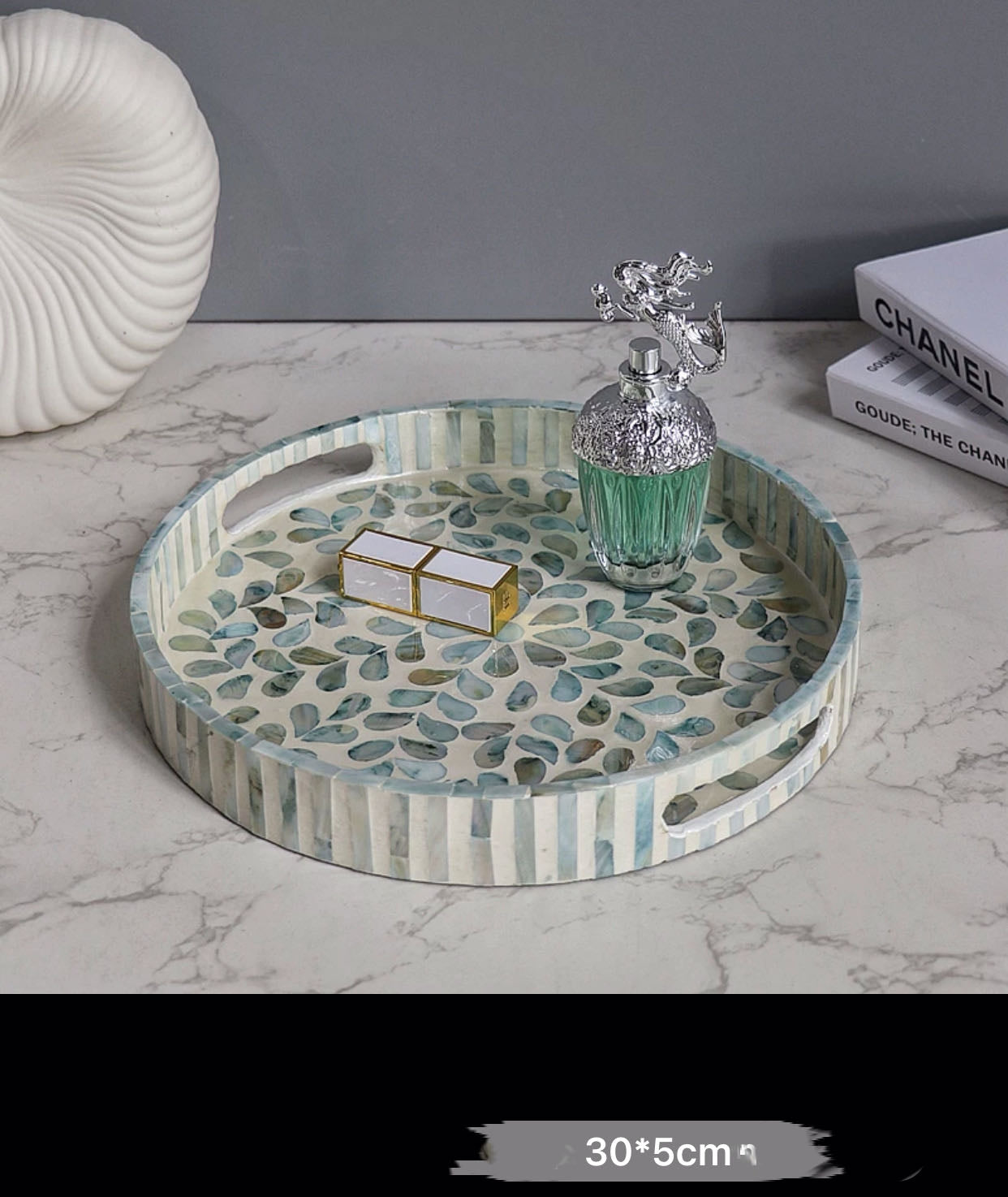 Round Mother Of Pearl  Deco Storage Tray - 4 Seasons Home Gadgets