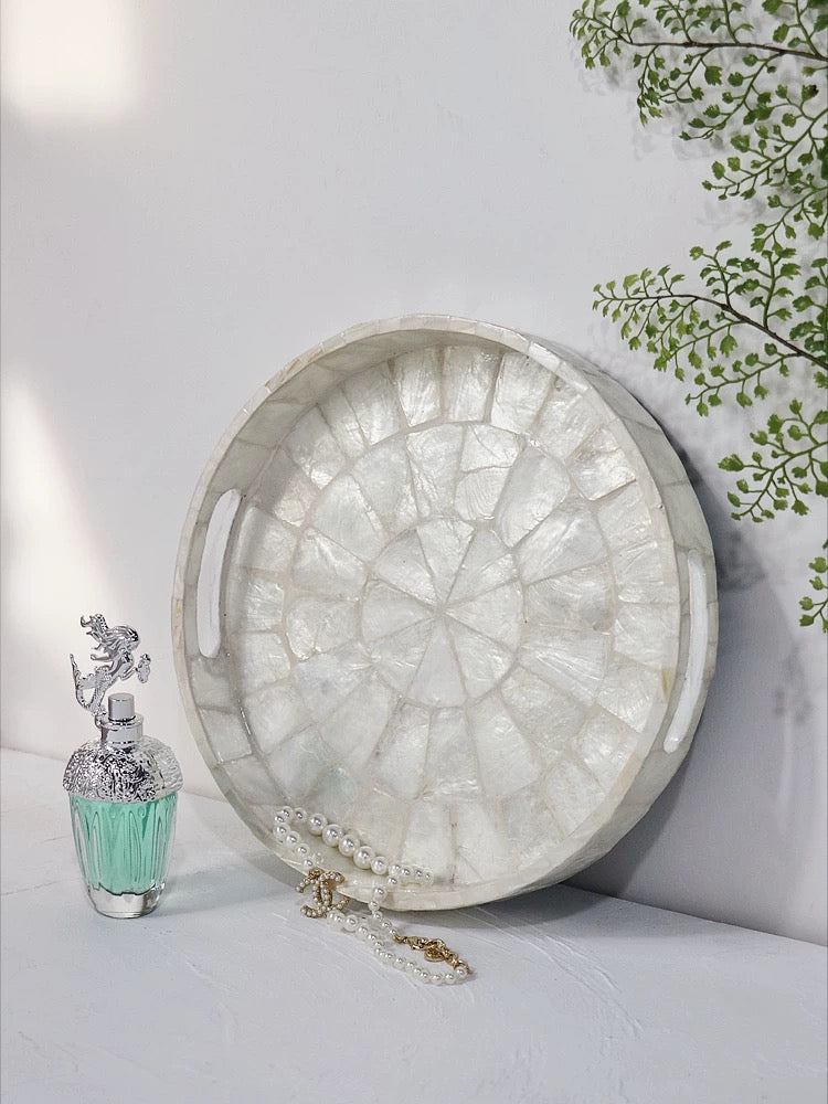 Round Mother Of Pearl  Deco Storage Tray - 4 Seasons Home Gadgets