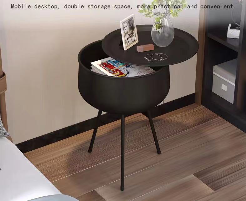 Round Tray Top Storage Side Table - 4 Seasons Home Gadgets