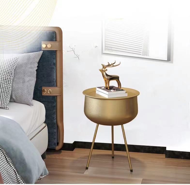 Round Tray Top Storage Side Table - 4 Seasons Home Gadgets