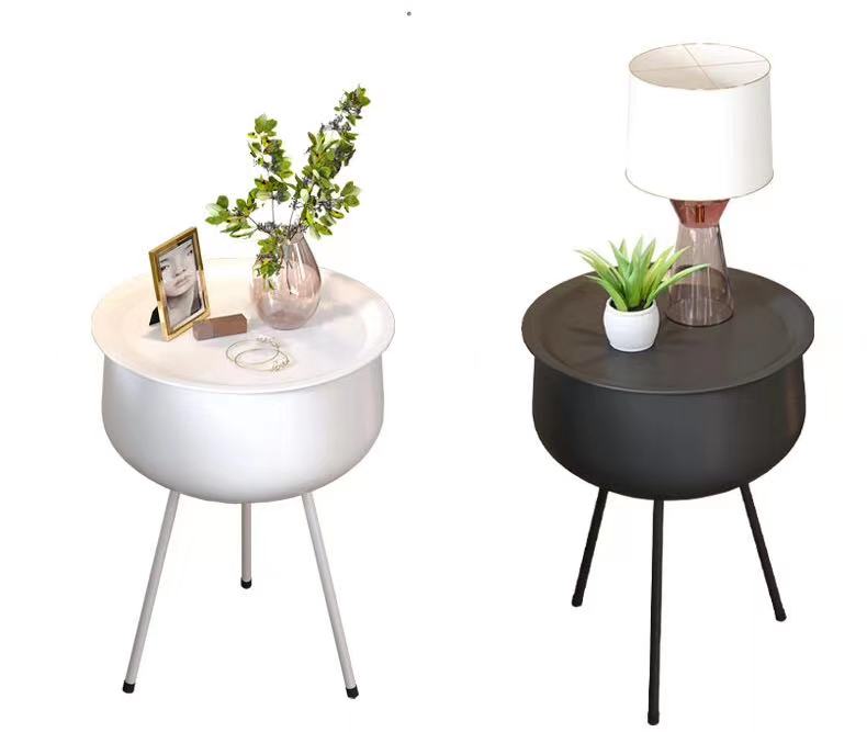 Round Tray Top Storage Side Table - 4 Seasons Home Gadgets