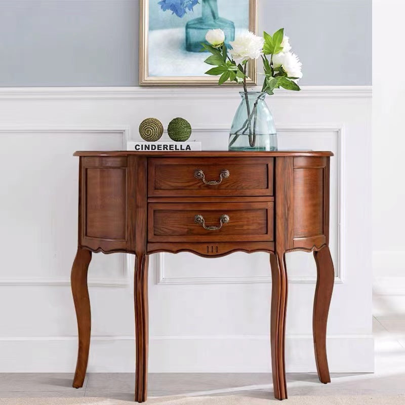 Rubberwood 2 Tiers Drawers Console Table - 4 Seasons Home Gadgets