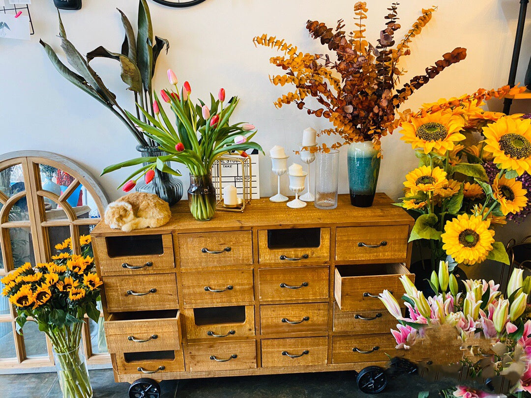 Rustic Wood Drawer Console Server Table With Wheel - 4 Seasons Home Gadgets