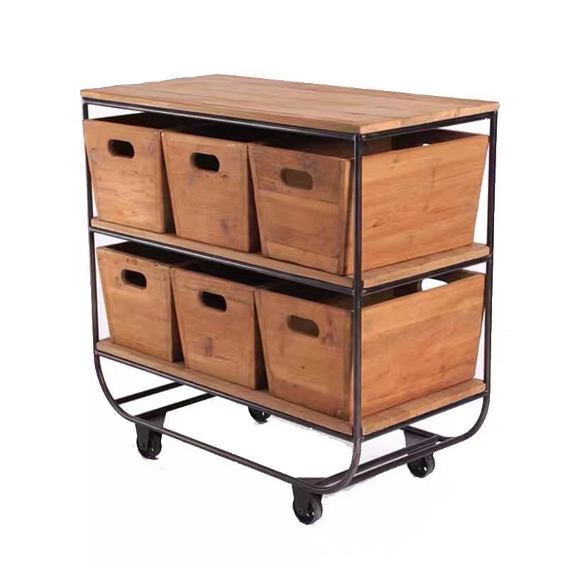 Rustic Wood Trolley Cart With Storage - 4 Seasons Home Gadgets