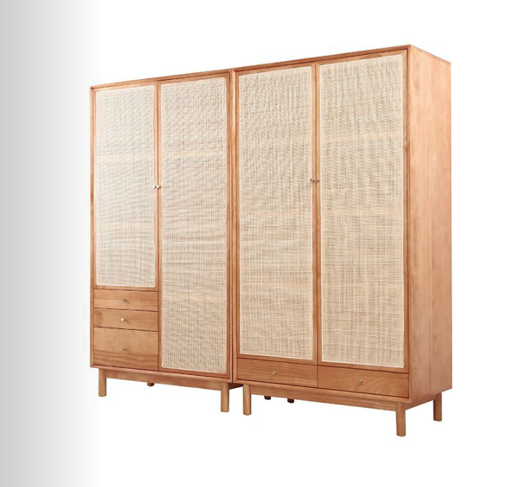 Solid Pine Rattan Mesh Armoire - 4 Seasons Home Gadgets