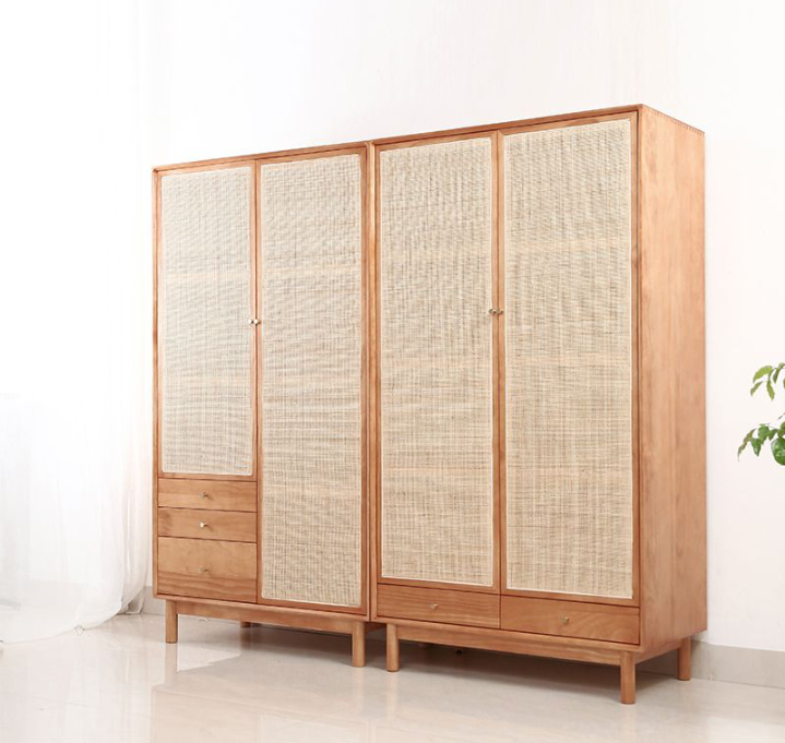 Solid Pine Rattan Mesh Armoire - 4 Seasons Home Gadgets