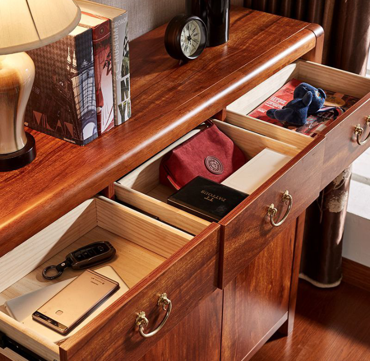 3 Doors & Drawers Cherry Wood Shoe Storage Cabinet - 4 Seasons Home Gadgets
