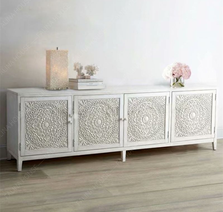 Solid Birch Wood Sideboard Cabinet Credenza - 4 Seasons Home Gadgets