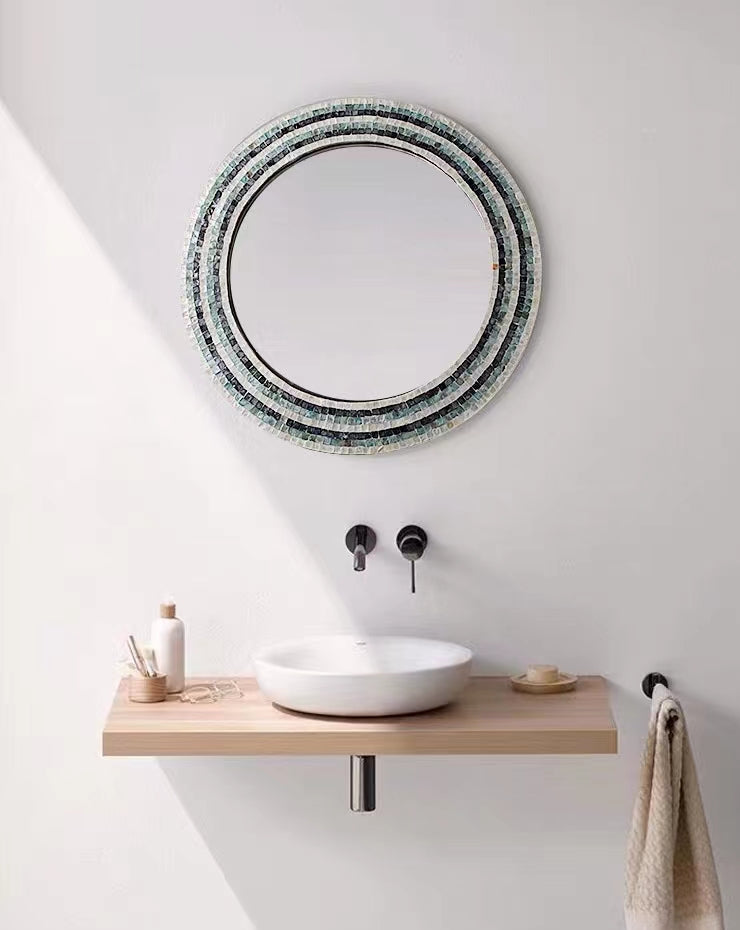 Seashell Tiles Round Wall Mirror - 4 Seasons Home Gadgets