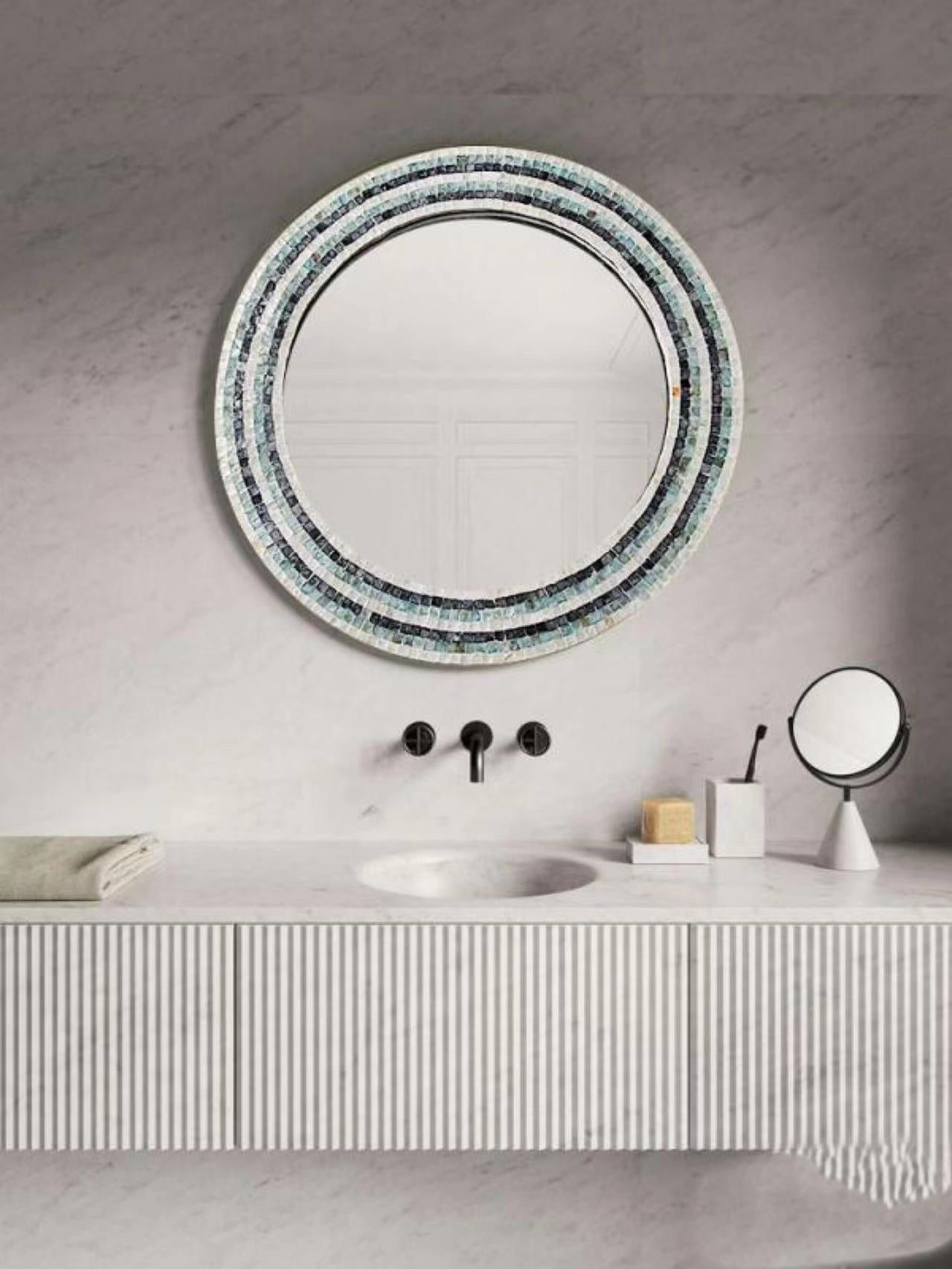 Seashell Tiles Round Wall Mirror - 4 Seasons Home Gadgets