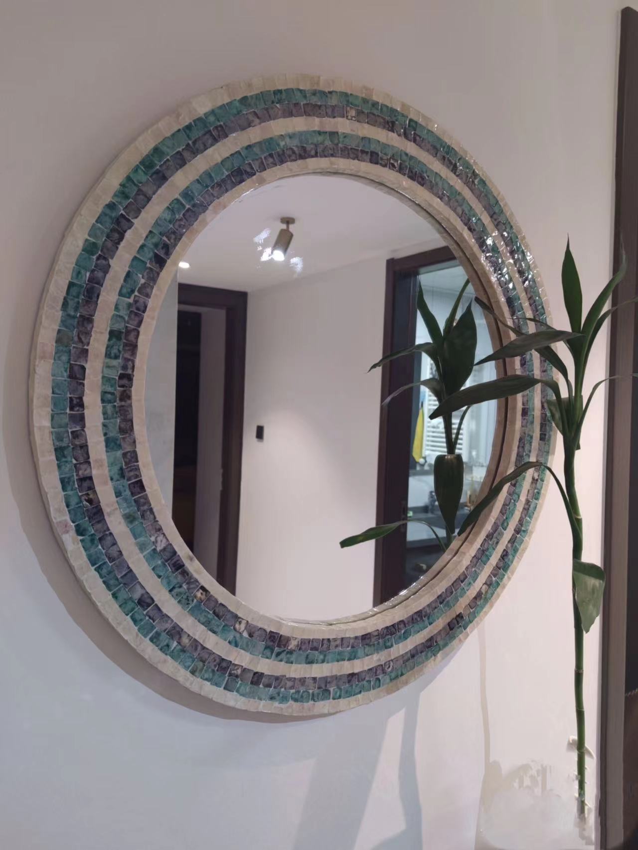 Seashell Tiles Round Wall Mirror - 4 Seasons Home Gadgets