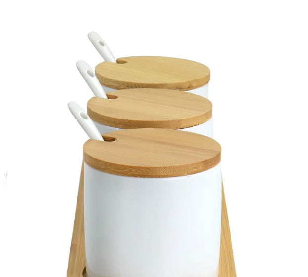 Set of 1 Tray 3 Condiment Jars - 4 Seasons Home Gadgets