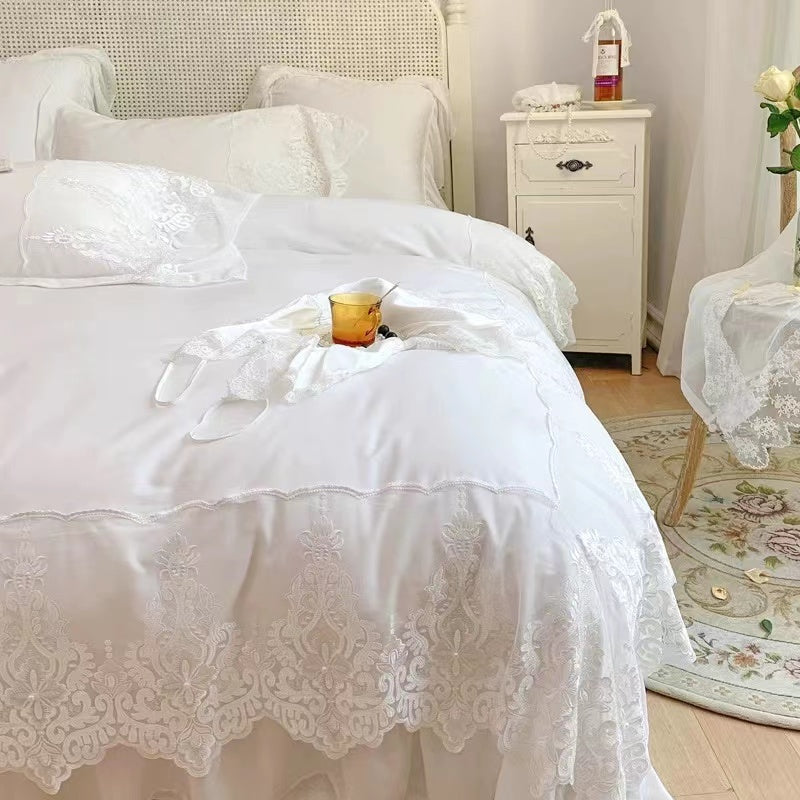 Sheppard White Cotton Lace Duvet Cover Set of 6 Pieces - 4 Seasons Home Gadgets