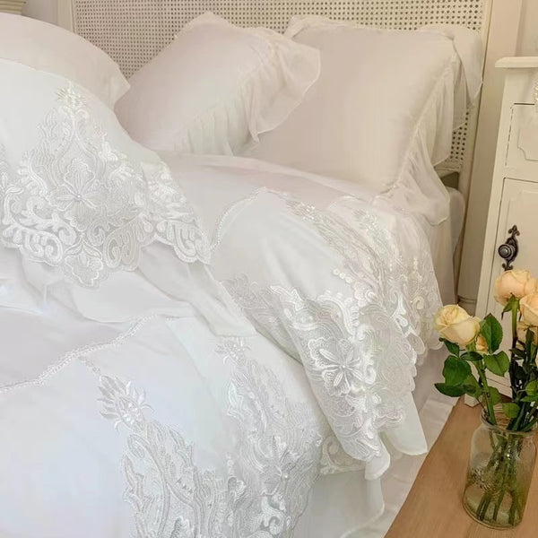 Sheppard White Cotton Lace Duvet Cover Set of 6 Pieces - 4 Seasons Home Gadgets