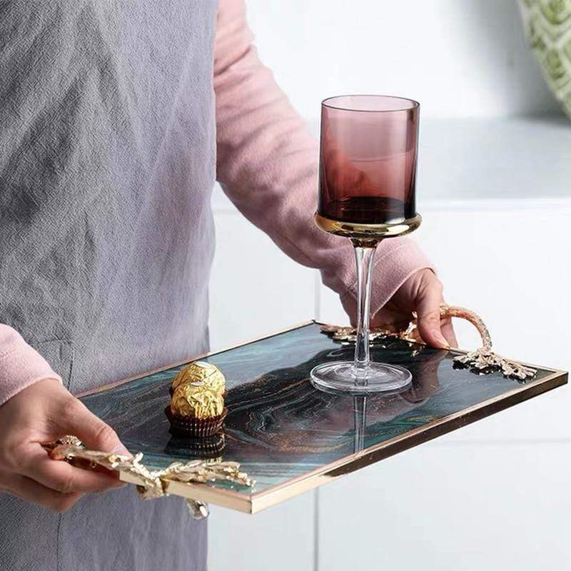 Silver Turquoise Marble Serve Tray - 4 Seasons Home Gadgets