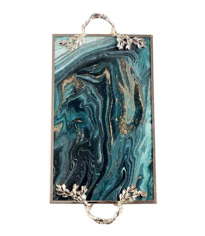 Silver Turquoise Marble Serve Tray - 4 Seasons Home Gadgets