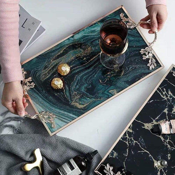 Silver Turquoise Marble Serve Tray - 4 Seasons Home Gadgets