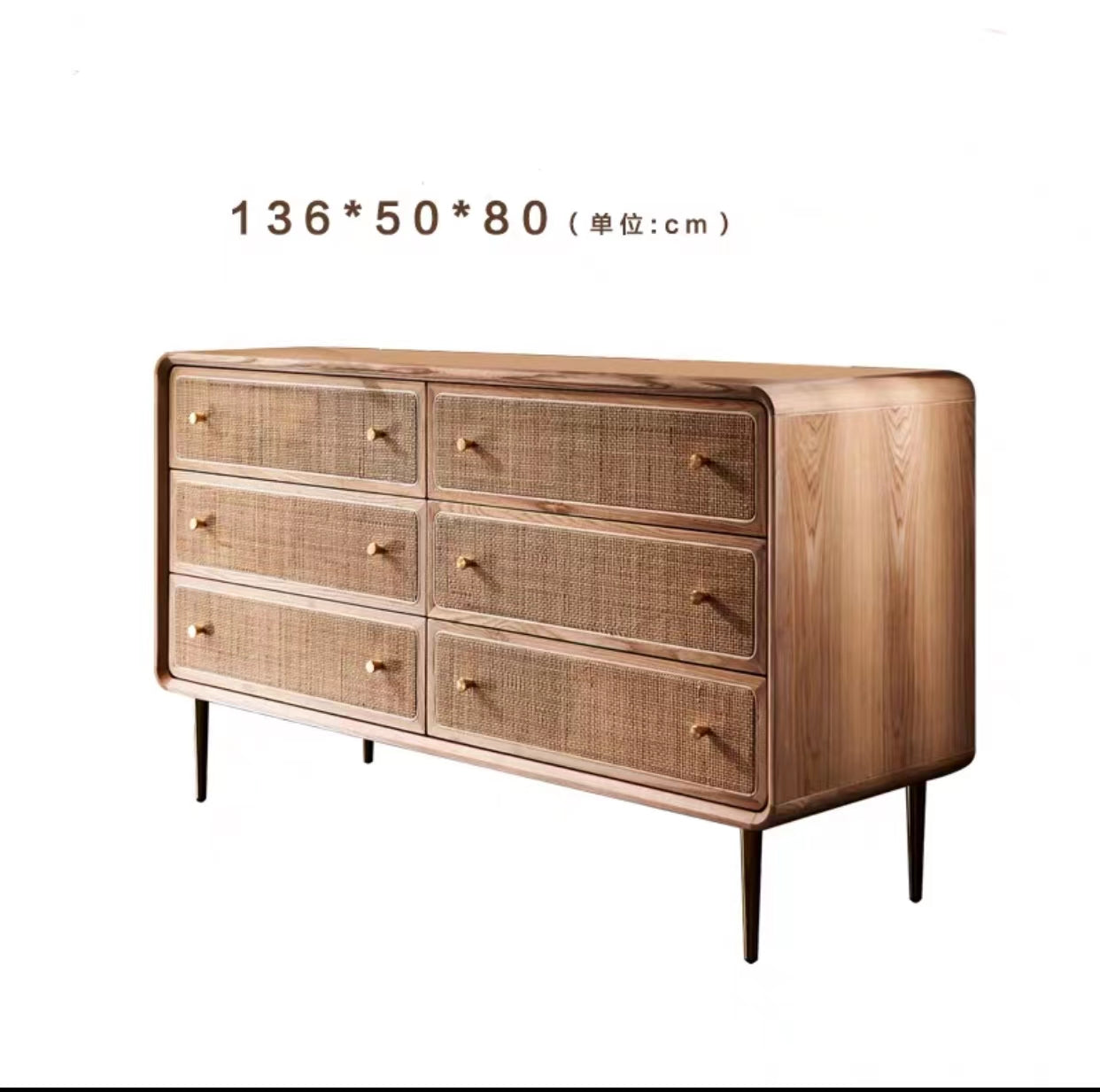 Solid Ash Wood 6 Drawer Double Dresser - 4 Seasons Home Gadgets