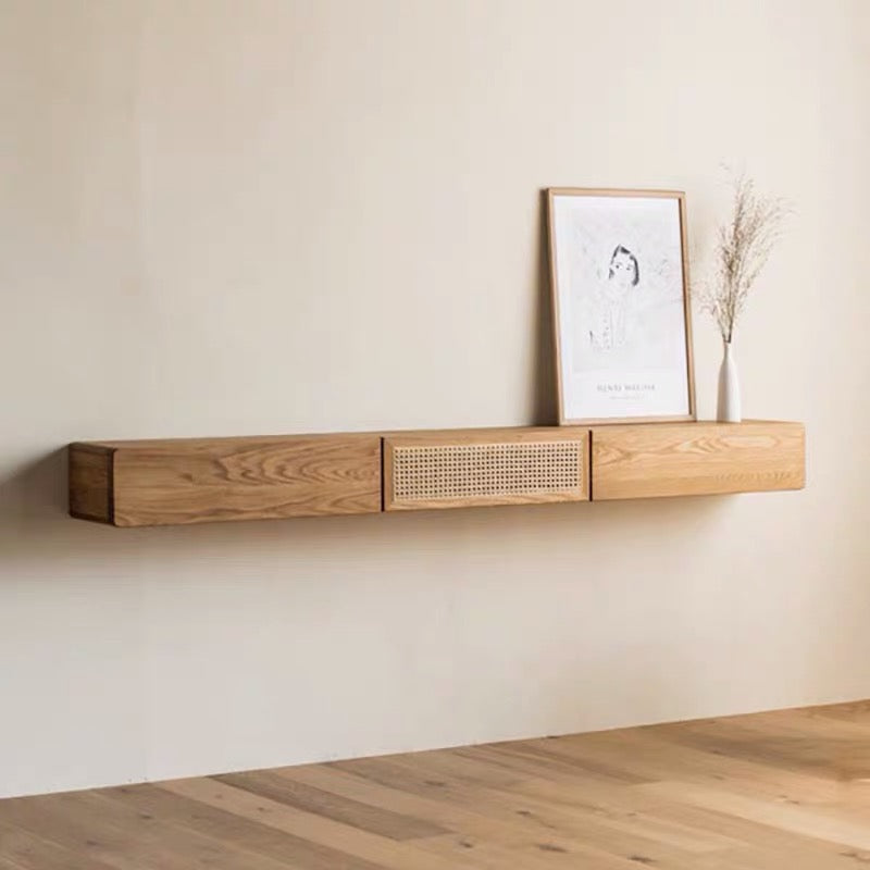 Solid Ash Wood Floating TV Stand - 4 Seasons Home Gadgets