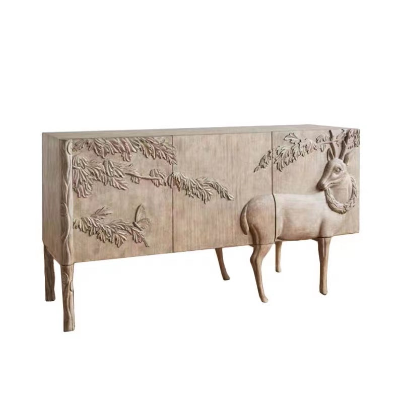 Solid  Hand Carved Birch Sideboard & Wine Cabinet - 4 Seasons Home Gadgets