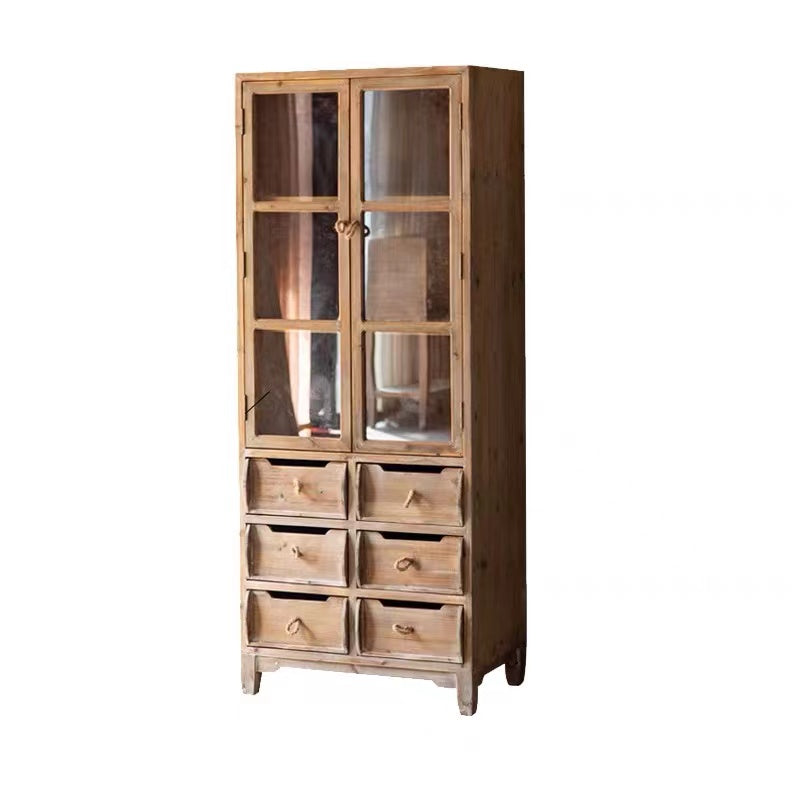 Solid Log Wood China Cabinet & Drawers - 4 Seasons Home Gadgets