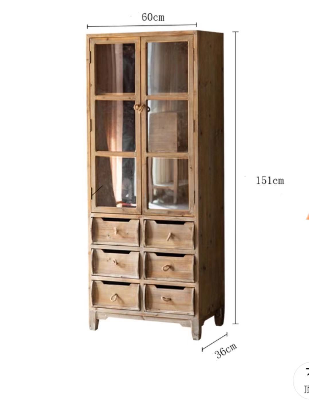 Solid Log Wood China Cabinet & Drawers - 4 Seasons Home Gadgets