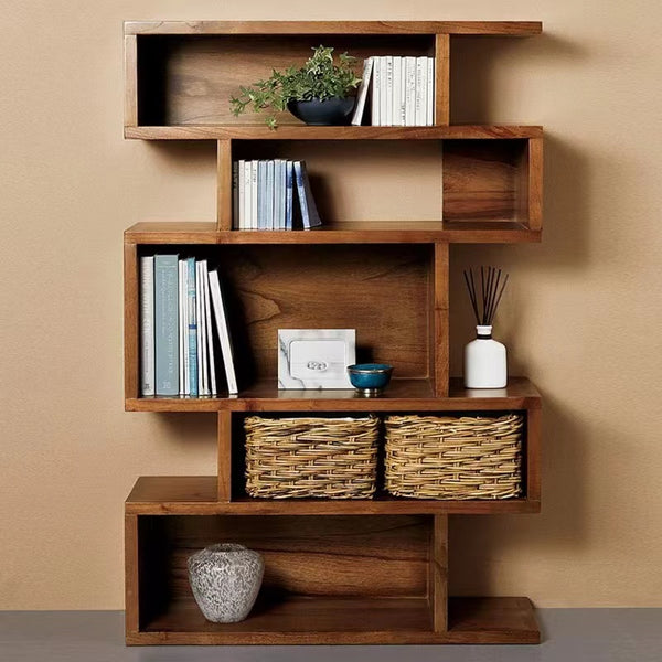 Solid Oak Geometric Bookcase - 4 Seasons Home Gadgets