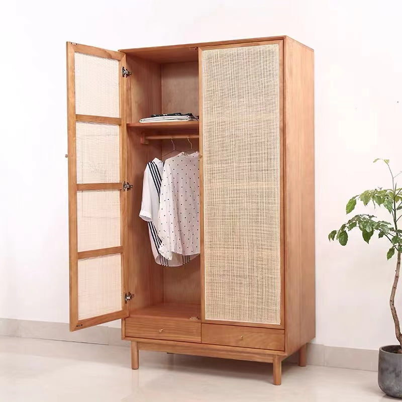 Solid Pine Rattan Mesh Armoire - 4 Seasons Home Gadgets