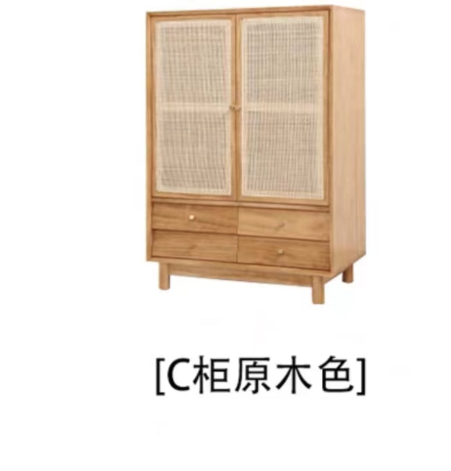 Solid Pine Rattan Mesh Armoire - 4 Seasons Home Gadgets