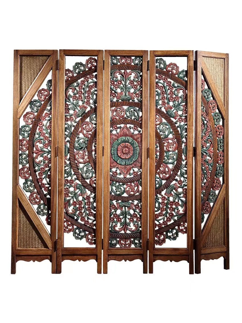 Solid Teak Panel Folding Room Divider - 4 Seasons Home Gadgets