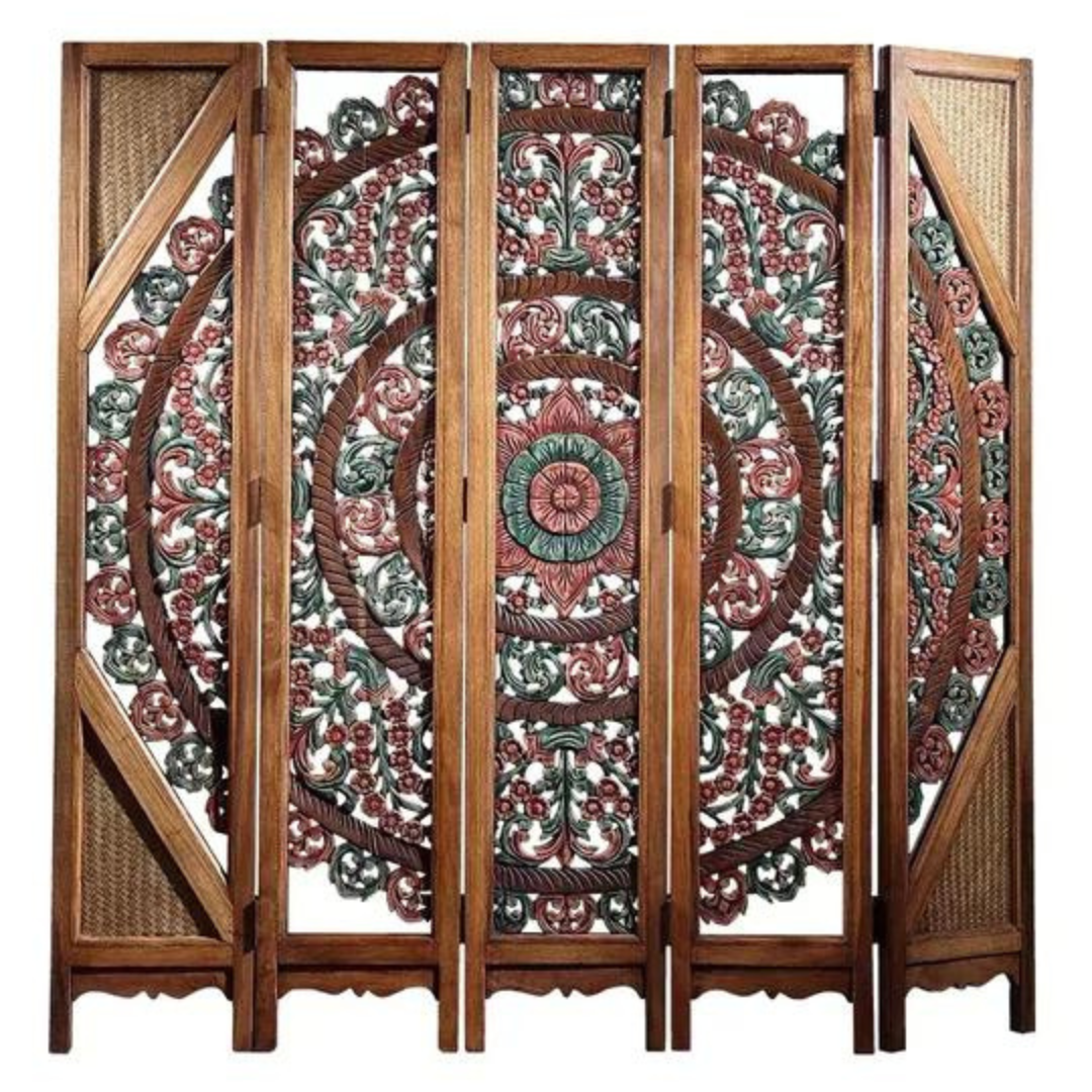 Solid Teak Panel Folding Room Divider - 4 Seasons Home Gadgets