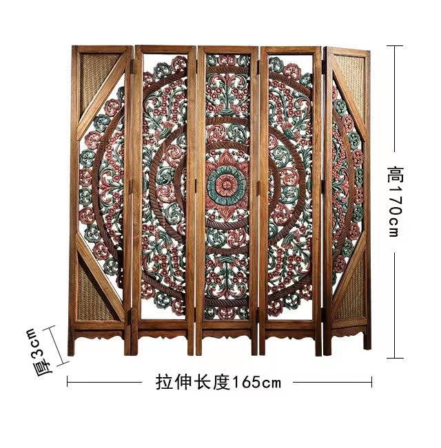 Solid Teak Panel Folding Room Divider - 4 Seasons Home Gadgets