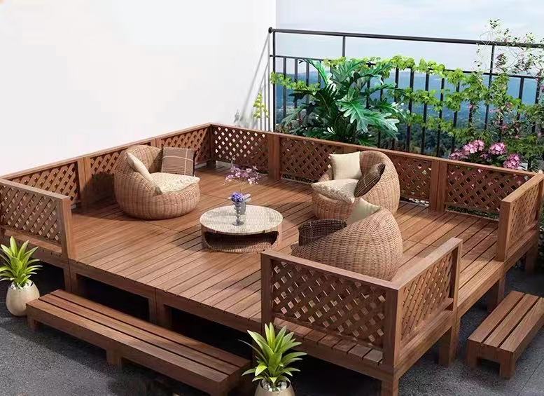 Solid Teak Wooden Deck & Fence Panels Set - 4 Seasons Home Gadgets