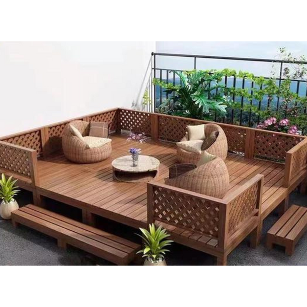 Solid Teak Wooden Deck & Fence Panels Set - 4 Seasons Home Gadgets