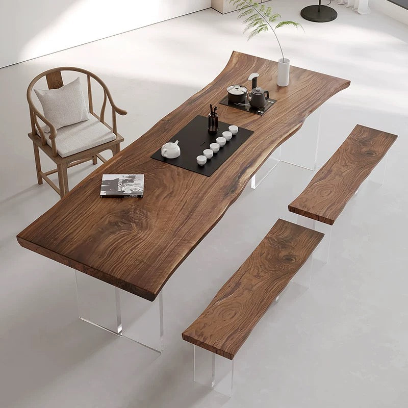 Solid Walnut Acrylic Dining Table - 4 Seasons Home Gadgets