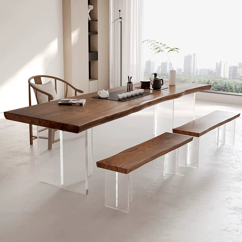 Solid Walnut Acrylic Dining Table - 4 Seasons Home Gadgets