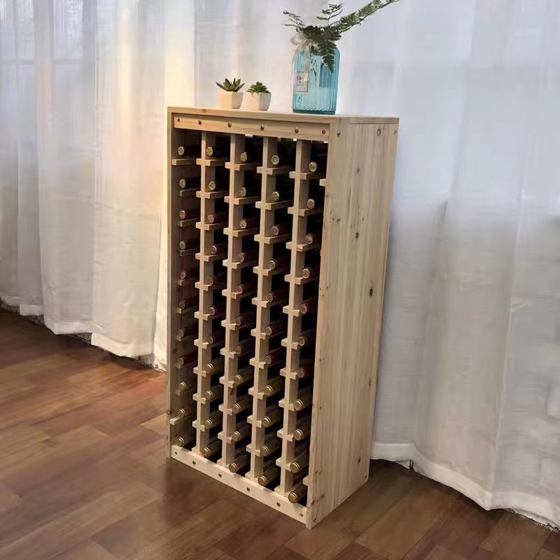 Solid Wood Floor Wine Bottle Rack in Beige Hold 55 Bottles Of Wines - 4 Seasons Home Gadgets